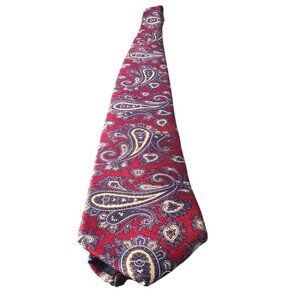 Vintage Yves Saint Laurent Red/Blue/Yellow Paisley 100% Silk Tie Made In USA
